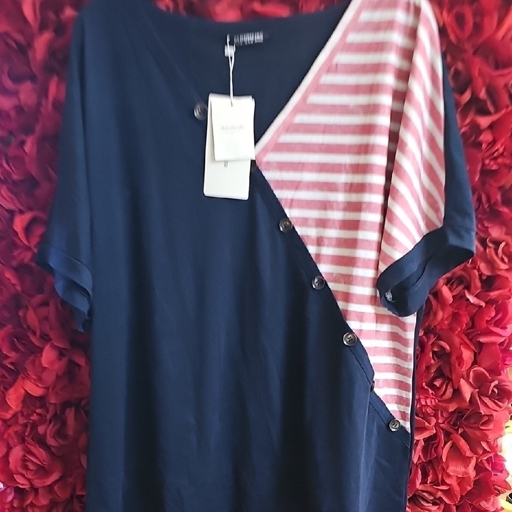 Bloomchic NWT Women's Navy and Red American Flag Striped Shirt Size 14/16